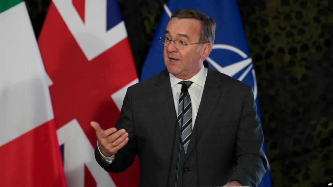 Germany's Federal Minister of Defense Boris Pistorius speaks during a news conference after a meeting of defense ministers of five NATO countries to discuss coordinating their defense plans and support for Ukraine, in Helenow, Poland, Jan. 13, 2025.