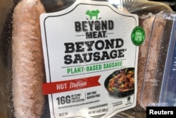 FILE - Vegetarian sausages from Beyond Meat Inc, the vegan burger maker, are shown for sale at a market in Encinitas, California, U.S., June 5, 2019. (REUTERS//File Photo)