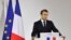 French President Emmanuel Macron gives a speech in the northern port of Calais on Jan. 16, 2018, vowing that France will not allow another migrant camp like the infamous "Jungle" to spring up in the city.