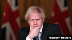 보리스 존슨 영국 총리가 15일 런던 총리 관저에서 신종 코로나바이러스 사태 관련 브리핑을 했다.