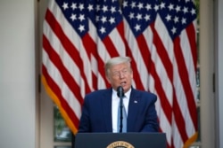President Donald Trump speaks during a presidential recognition ceremony in the Rose Garden of the White House, May 15, 2020, in Washington.