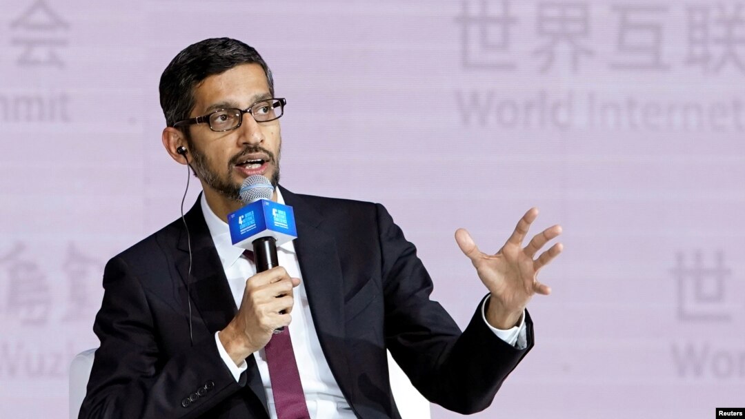 谷歌CEO桑德爾皮查伊在中國烏鎮出席第四屆世界互聯網大會時講話。（2017年12月3日）