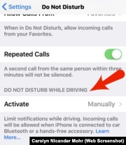 Do Not Disturb While Driving Settings