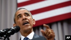 바락 오바마 미국 대통령이 지난 5일 워싱턴의 아메리칸대학에서 이란 핵 합의를 지지하는 내용의 연설을 하고 있다. (자료사진)