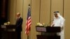 Bahrain Foreign Minister Dr. Abdullatif bin Rashid Al Zayani, speaks during a joint press conference with U.S. Special Representative for Iran Brian Hook, in Manama