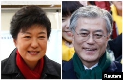 A combination photograph shows South Korea's President Park Geun-hye of conservative and right wing ruling Saenuri Party, and Moon Jae-in, former human rights lawyer and presidential candidate of the main opposition Democratic United Party.