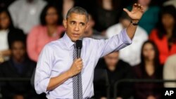 President Barack Obama takes questions after speaking at Ivy Tech Community College in Indianapolis, Feb. 6, 2015.