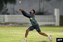 Pakistan's Babar Azam attends a practice session at National Stadium in Karachi on Feb. 16, 2025, ahead of his team's Champions Trophy cricket match against New Zealand.