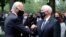 Democratic presidential candidate former Vice President Joe Biden greets Vice President Mike Pence at the 19th anniversary ceremony in observance of the Sept. 11 terrorist attacks at the National September 11 Memorial & Museum in New York, on Friday, Sept