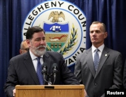 Pittsburgh Mayor Bill Peduto talks at a news conference the day after the Tree of Life synagogue shooting in Pittsburgh, Pennsylvania, Oct. 28, 2018.
