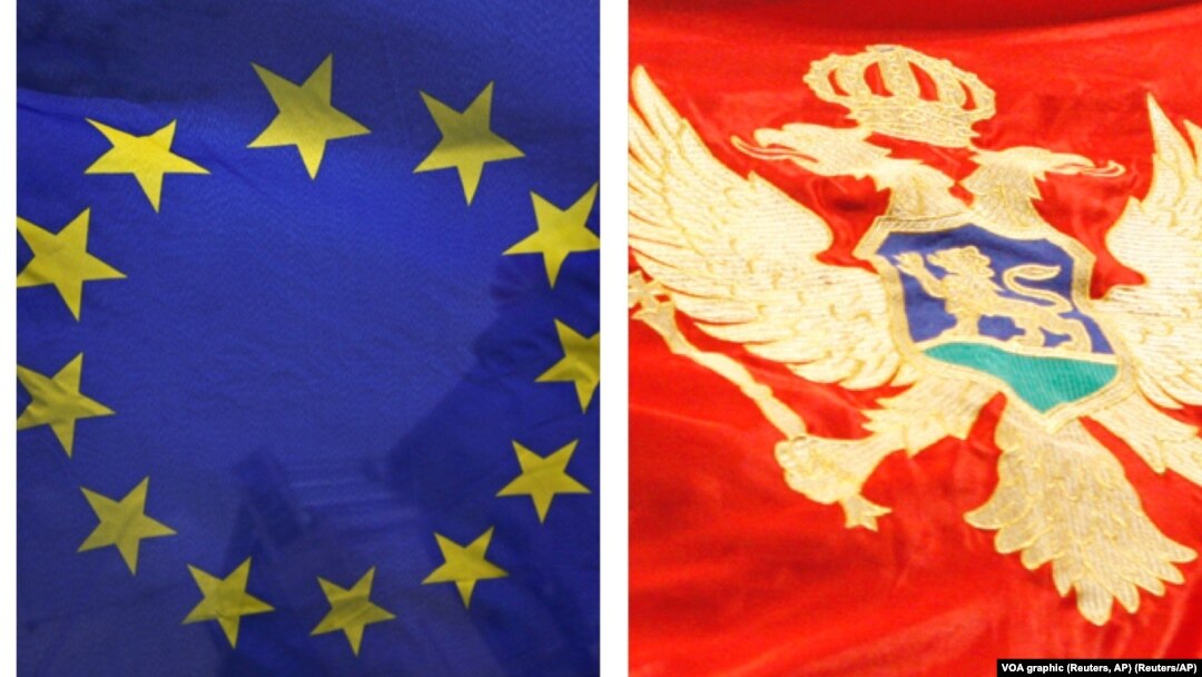 Zastave Evropske unije i Crne Gore (Foto: VOA Graphic via Reuters and AP)