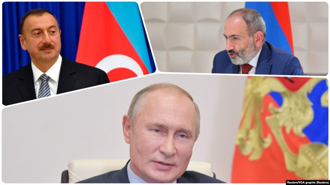 Ilham Alijev, Nikol Pašinijan i Vladimir Putin - najviši državni zvaničnici Azerbejdžana, Jermenije i Rusije (Foto: Reuters)