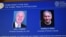 John J. Hopfield dan Geoffrey E. Hinton menerima Penghargaan Nobel Fisika tahun ini, yang diumumkan pada konferensi pers di Akademi Ilmu Pengetahuan Kerajaan Swedia di Stockholm, Swedia, 8 Oktober 2024. (TT News Agency/Christine Olsson via REUTERS)