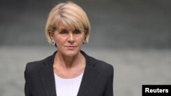 Australian Foreign Minister Julie Bishop arrives in the House of Representatives at the Parliament House in Canberra, Australia, Aug. 23, 2018.