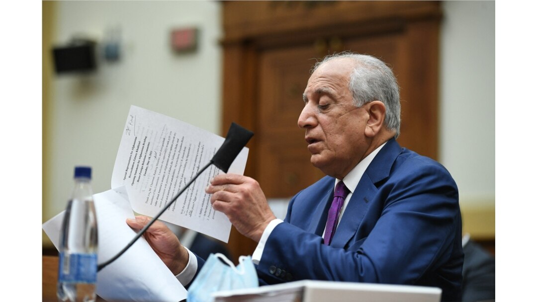 FILE - Zalmay Khalilzad, U.S. special representative on Afghanistan reconciliation, speaks during a House Foreign Affairs Committee hearing on Capitol Hill, in Washington, May 18, 2021.