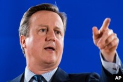 Former British Prime Minister David Cameron addresses the media during an EU summit in Brussels, June 28, 2016.