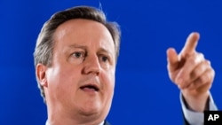 Former British Prime Minister David Cameron addresses the media during an EU summit in Brussels, June 28, 2016.