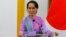 Myanmar's State Counselor and Foreign Minister Aung San Suu Kyi speaks to the media during a joint press conference with Japanese Foreign Minister Taro Kono at the Ministry of Foreign Affairs in Naypyitaw, Jan. 12, 2018.