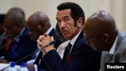 FILE - Botswana President Ian Khama looks on during the Botswana-South Africa Bi-National Commission (BNC) in Pretoria, South Africa, Nov. 11, 2016.