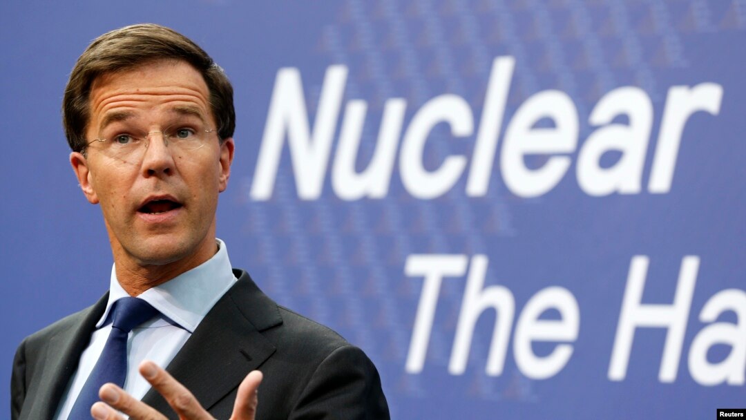 Thủ tướng Hà Lan Mark Rutte mở cuộc họp báo trước hội nghị thượng đỉnh về vấn đề an toàn hạt nhân ở La Haye, 23/3/14