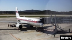An Air Koryo passenger jet prepares for takeoff for a flight to Beijing. The North Korea national airline is facing more problems from the sanctions imposed by the United Nations last year. 