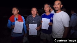 In this photo taken on Nov. 15, 2019, four activists from the opposition party were released from Prey Sar prison, in Phnom Penh, Cambodia. (Courtesy of Ma Chettra)