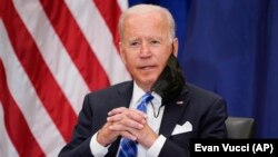 President Joe Biden speaks during a virtual COVID-19 summit during the 76th Session of the United Nations General Assembly, in the South Court Auditorium on the White House campus, Wednesday, Sept. 22, 2021, in Washington.