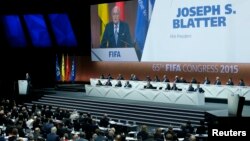 FIFA President Sepp Blatter delivers an opening speech at the 65th FIFA Congress in Zurich, Switzerland, May 29, 2015. 