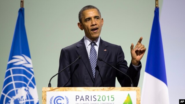 El presidente estadounidense, Barack Obama, habló ante la cumbre COP21, de las Naciones Unidas en París, el lunes, 30 de noviembre de 2015. 