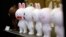 Boneka kelinci Cony, salah satu karakter Line, dipajang di toko Line Friends di Seoul, Korea Selatan.