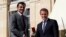FILE: France's President Emmanuel Macron, right, greets the Emir of Qatar, Sheikh Tamim bin Hamad Al Thani, upon his arrival at the Elysee Palace in Paris, France. Taken Sept. 15, 2017.