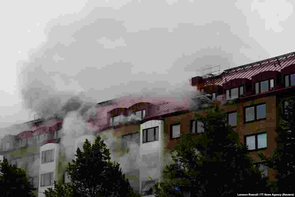 İsveçin Annedal şəhərində yaşayış binasında partlayışdan sonra yanğın baş verib