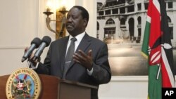 Kenyan Prime Minister Raila Odinga addresses the foreign journalists in Nairobi, Kenya, June 12, 2012. 