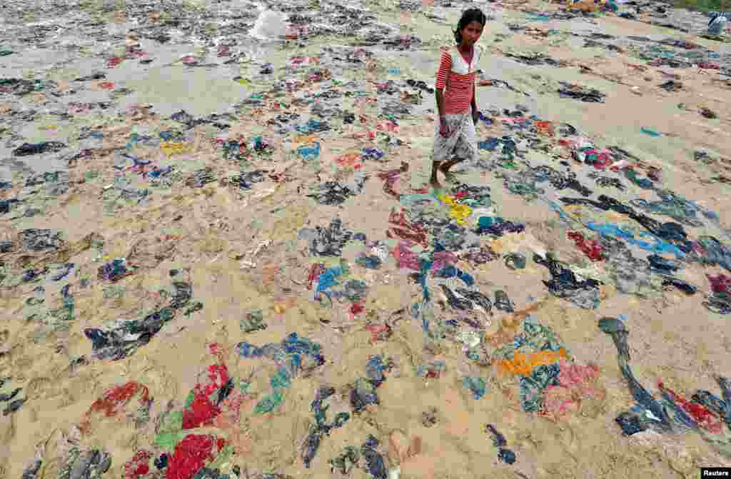 Discarded clothes are seen in a Rohingya refugee camp in Cox&#39;s Bazar, Bangladesh.