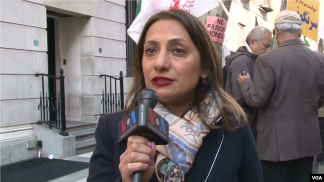 Shirin Nariman, organizer of the protest against Iranian Foreign Minister Mohammad Javad Zarif, speaks to VOA Persian in New York, April 23, 2018.