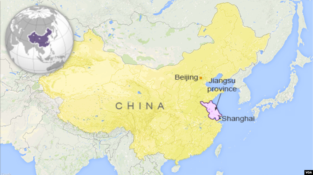 中国江苏省地图(photo:VOA)