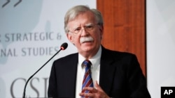 Former National security adviser John Bolton speaking at the Center for Strategic and International Studies in Washington, Monday, Sept. 30, 2019. (AP Photo/Pablo Martinez Monsivais)