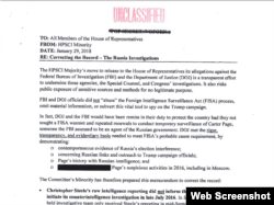 U.S. Congress releases redacted Democratic memo pushing back on GOP claims of surveillance abuses in FBI's Russia probe.