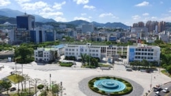 The Gwangju plaza that saw bloody battles between protesters and military forces in May, 1980. In the background is the former provincial government building where the civilian militia made its last stand. May 20, 2020. (W. Gallo)
