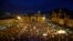 People gather at Bolivar's square during a peace march in Bogota, Colombia, Oct. 12, 2016. Thousands of rural farmers, indigenous activists and students marched in cities across Colombia to demand a peace deal between the government an leftist rebels not 