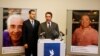 FILE - Babak Namazi spoke at a news conference in Vienna in April. His father, Baquer Namazi, pictured left, and his brother Siamak Namazi, right.