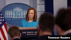 La secretaria de prensa de la Casa Blanca, Jen Psaki, responde a preguntas de los periodistas en la Casa Blanca en Washington DC, EE. UU. el 22 de marzo del 2021. 