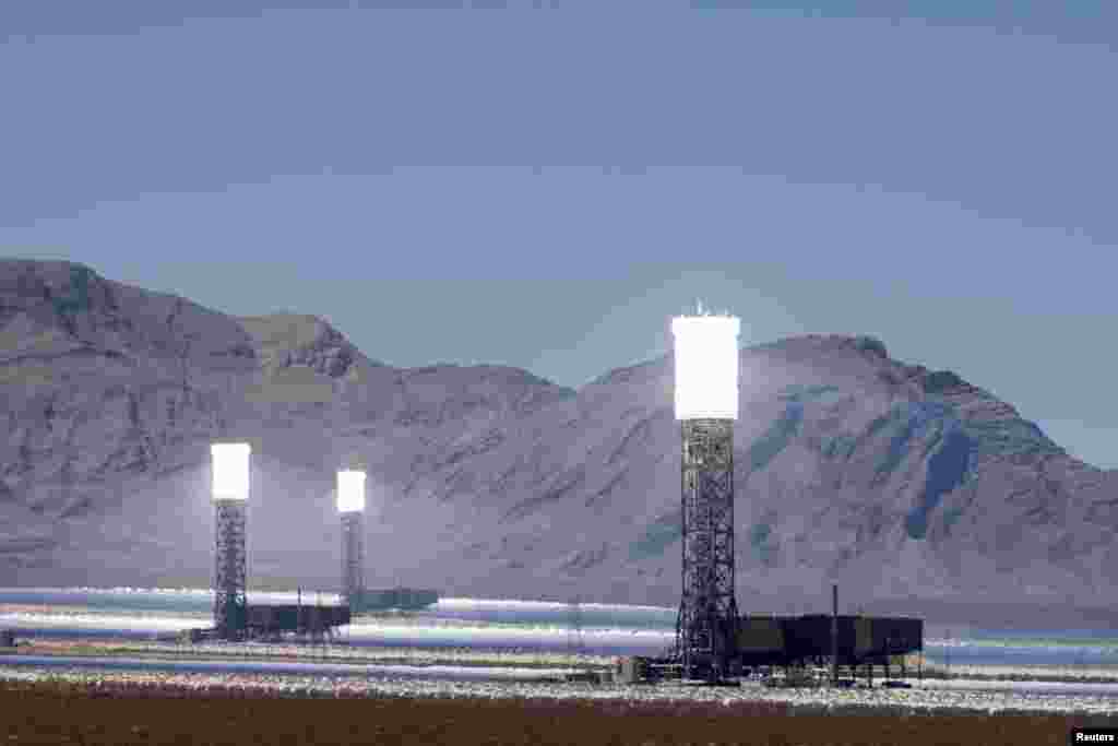 The Ivanpah Solar Electric Generating System, a solar photovoltaic power plant is seen in California's Mojave Desert, in Nipton, May 4, 2021.