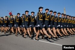 Belarusian soldiers take part in the Victory Day parade, which marks the anniversary of the victory over Nazi Germany in World War II, amid the coronavirus disease outbreak, in Minsk, Belarus, May 9, 2020.