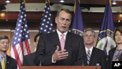House Speaker John Boehner of Ohio, during a news conference on Capitol Hill in Washington, Monday, Aug. 1, 2011