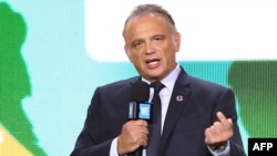 Luiz Loures, directeur adjoint d'Onusida, lors d'une réunion au théâtre du Madison Square Garden à New York, le 20 septembre 2017.