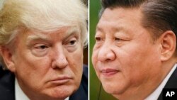 FILE - This combination of file photos shows U.S. President Donald Trump on March 28, 2017, in Washington, left, and Chinese President Xi Jinping on Feb. 22, 2017, in Beijing. Xi and Trump will meet at the latter's Florida resort on April 6-7. It will be the first in-person meeting between the two.