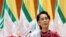 Myanmar State Counselor Aung San Suu Kyi delivers a speech to the nation over Rakhine and Rohingya situation, in Naypyitaw, Myanmar Sep. 19, 2017. 