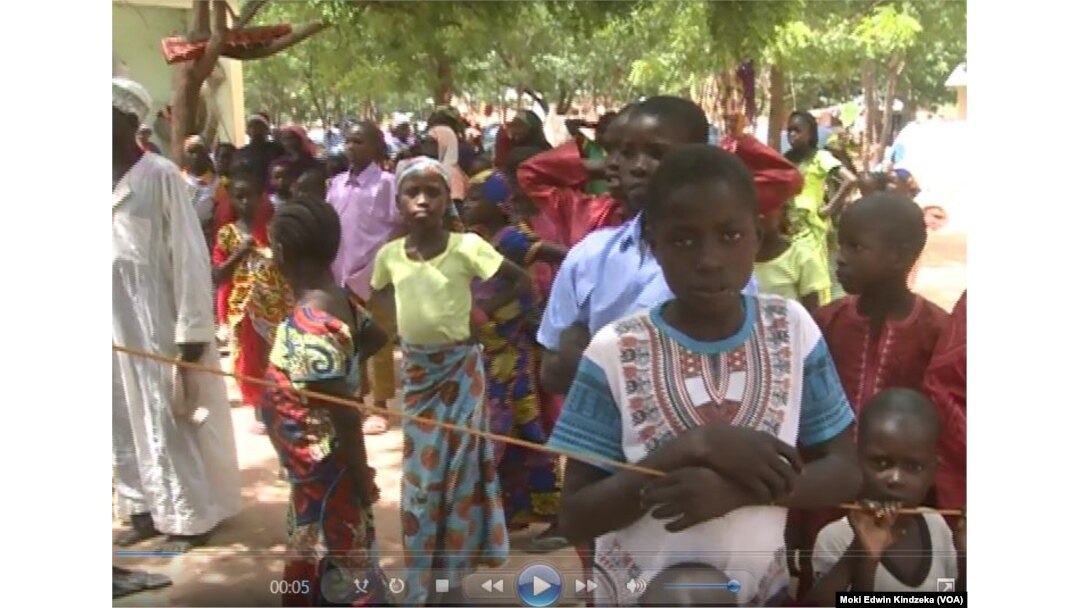 Some of the many former Boko Haram hostages who want to return home, in Mozogo, Cameroon, Oct. 21, 2017. Local communities are refusing to allow the hostages to return, fearing being infiltrated again by terrorists.