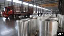 This picture taken on Feb. 25, 2025 shows flange blank at an aluminium-base material factory in Binzhou, in eastern China's Shandong province.